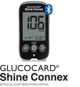 GLUCOCARD Shine Connex Meter and Logo