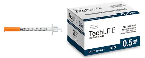 TechLITE insulin syringes and box